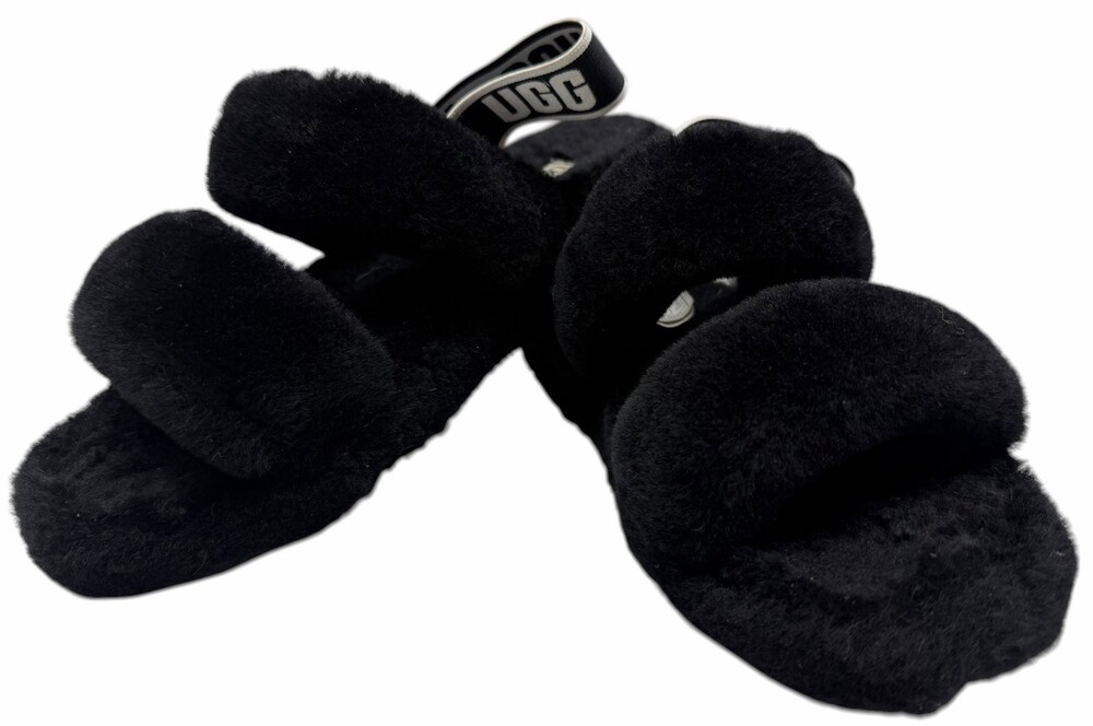 UGG Oh Yeah Black Sheepskin Slingback Slide Slippers Sandals Women’s Size 8